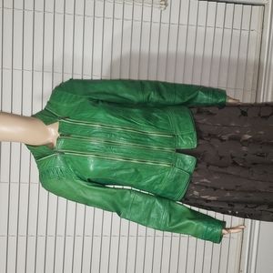 European 40 US xs faux leather green moto jacket